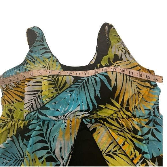 Denim & Co. Beach Printed Tropical Palm V-Neck Surplice Swim Dress Size 16 - Picture 6 of 14